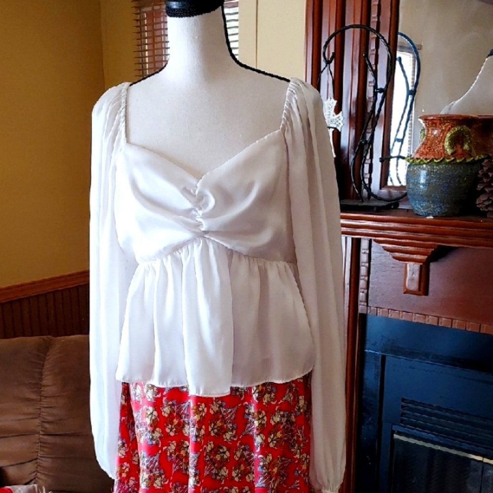 English Factory White Long Sleeve Peplum Blouse
